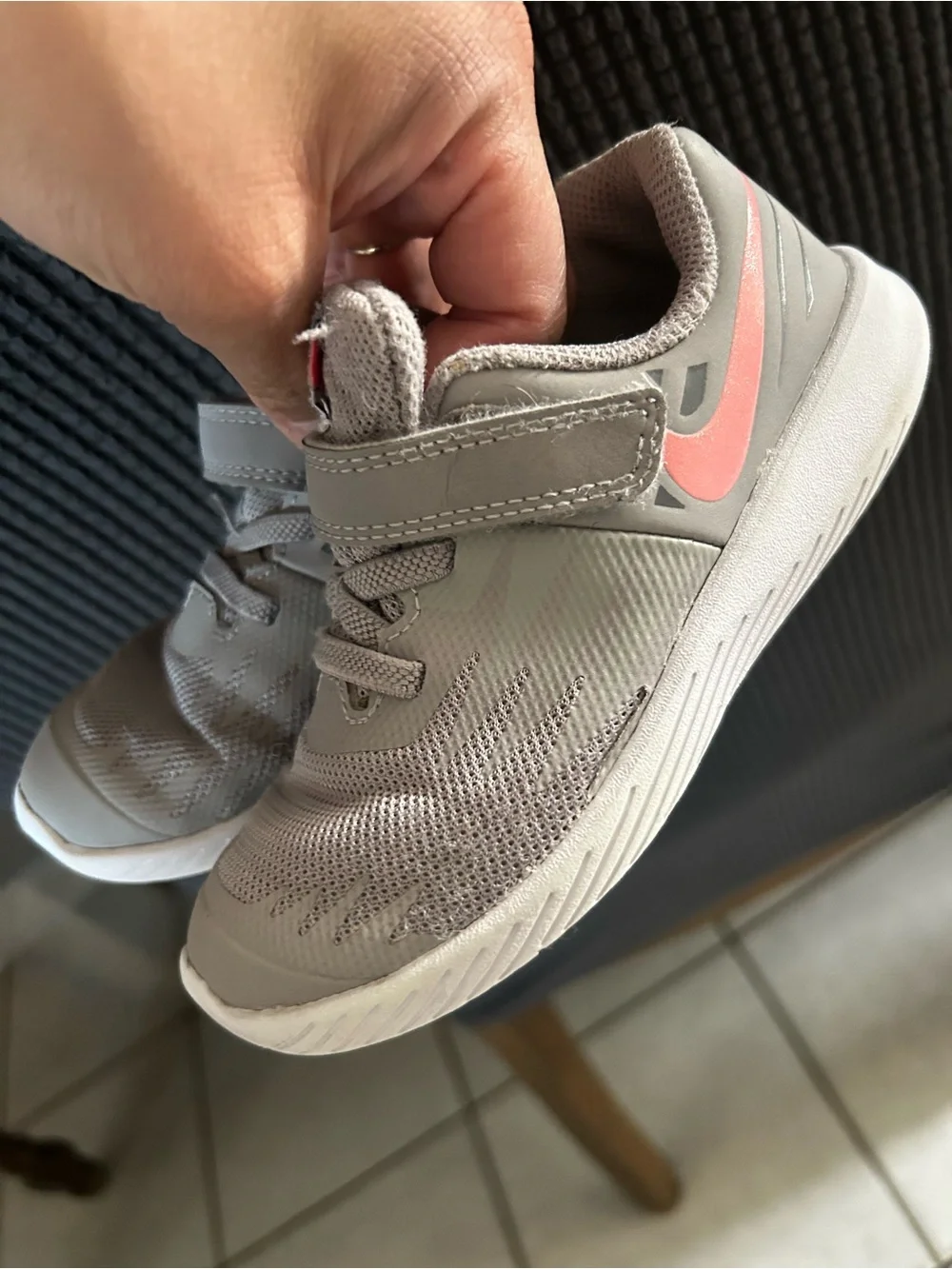 Nike Kids Gray and Coral Pink Velcro Athletic Sneakers